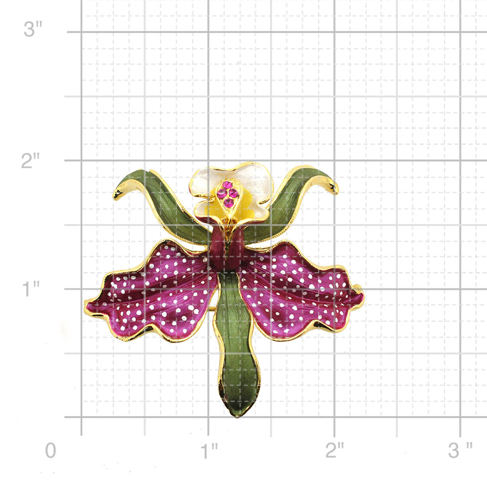 Fuchsia Pink Orchid Flower Swarovski Crystal Pin Brooch