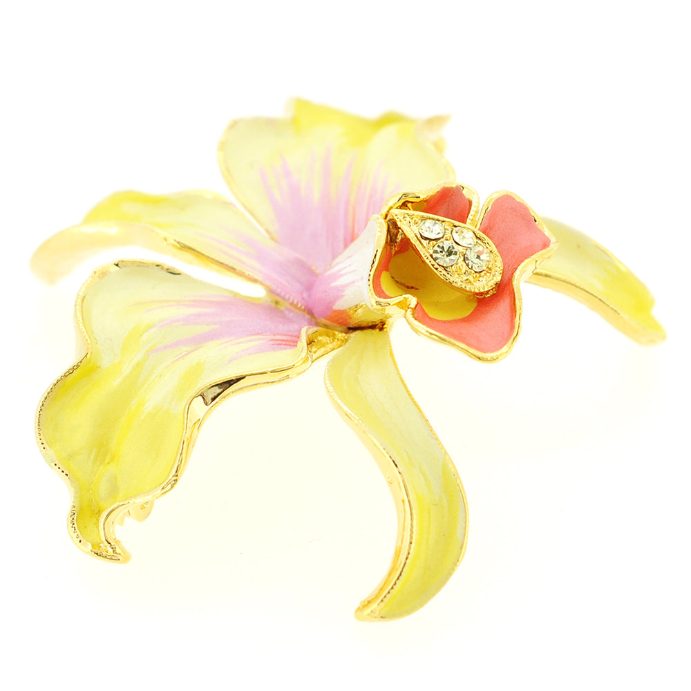 Yellow Orchid Swarovski Crystal Flower Pin Brooch