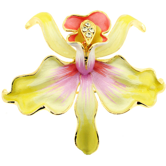 Yellow Orchid Swarovski Crystal Flower Pin Brooch