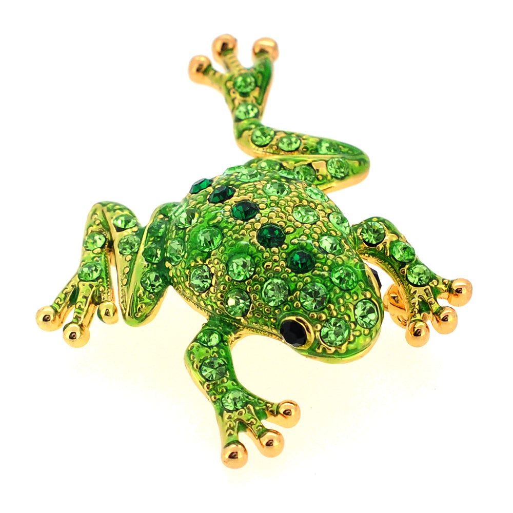 Green Frog Swarovski Crystal Animal Pin Brooch