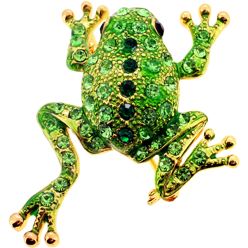 Green Frog Swarovski Crystal Animal Pin Brooch