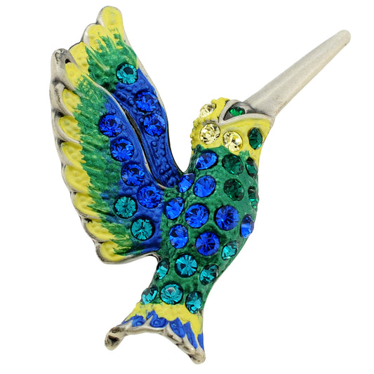 Green Hummingbird Swarovski Crystal Bird Pin Brooch