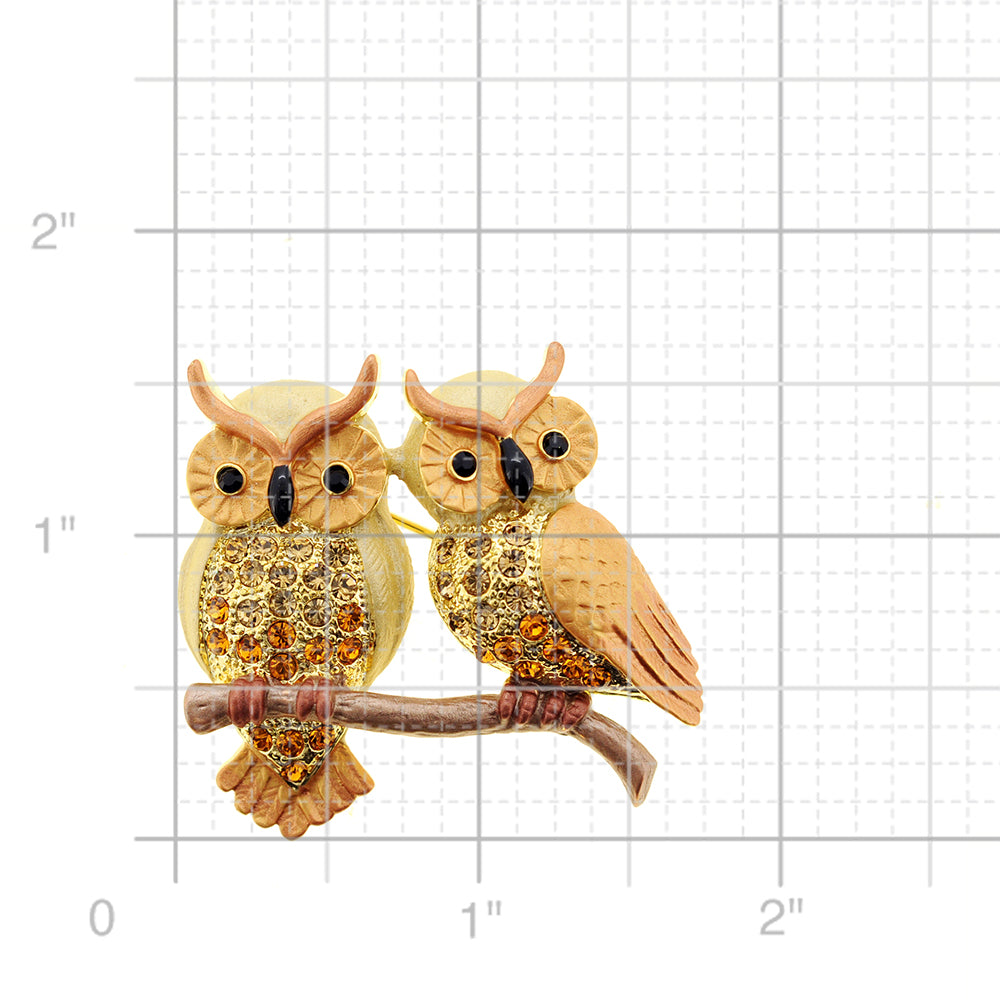 Topaz Brown Couple Owl Crystal Pin Brooch