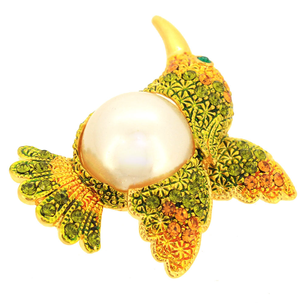 Yellow Green Hummingbird Swarovski Crystal Pin Brooch