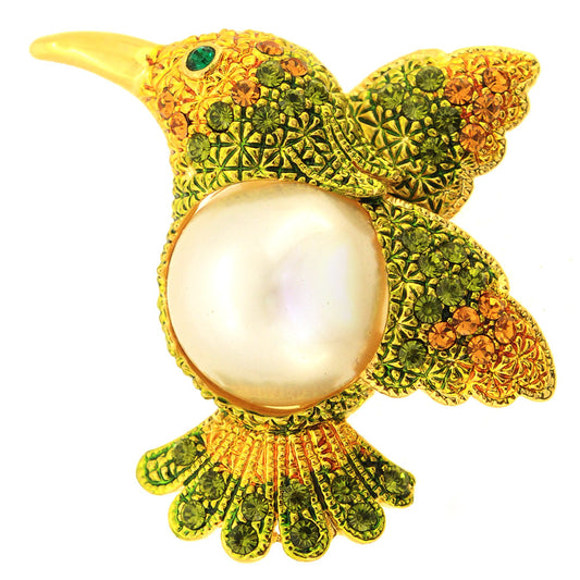 Yellow Green Hummingbird Swarovski Crystal Pin Brooch