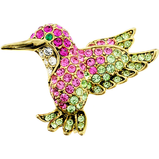 Multicolor Hummingbird Swarovski Crystal Pin Brooch