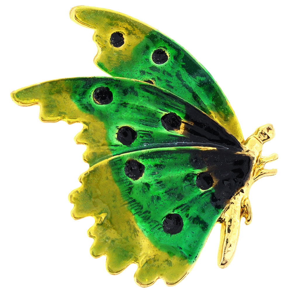 Green Ombre Butterfly Crystal Brooch Pin