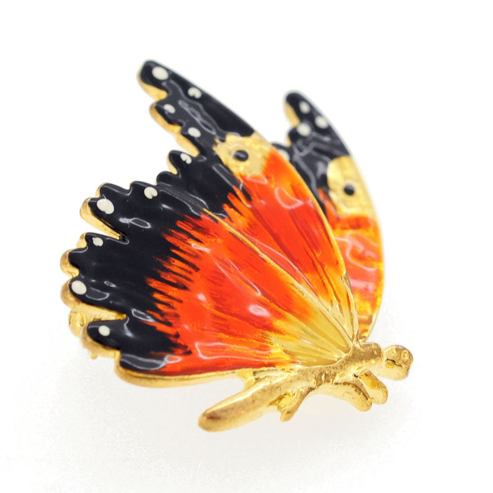 Orange Enamel Flying Butterfly Pin Brooch