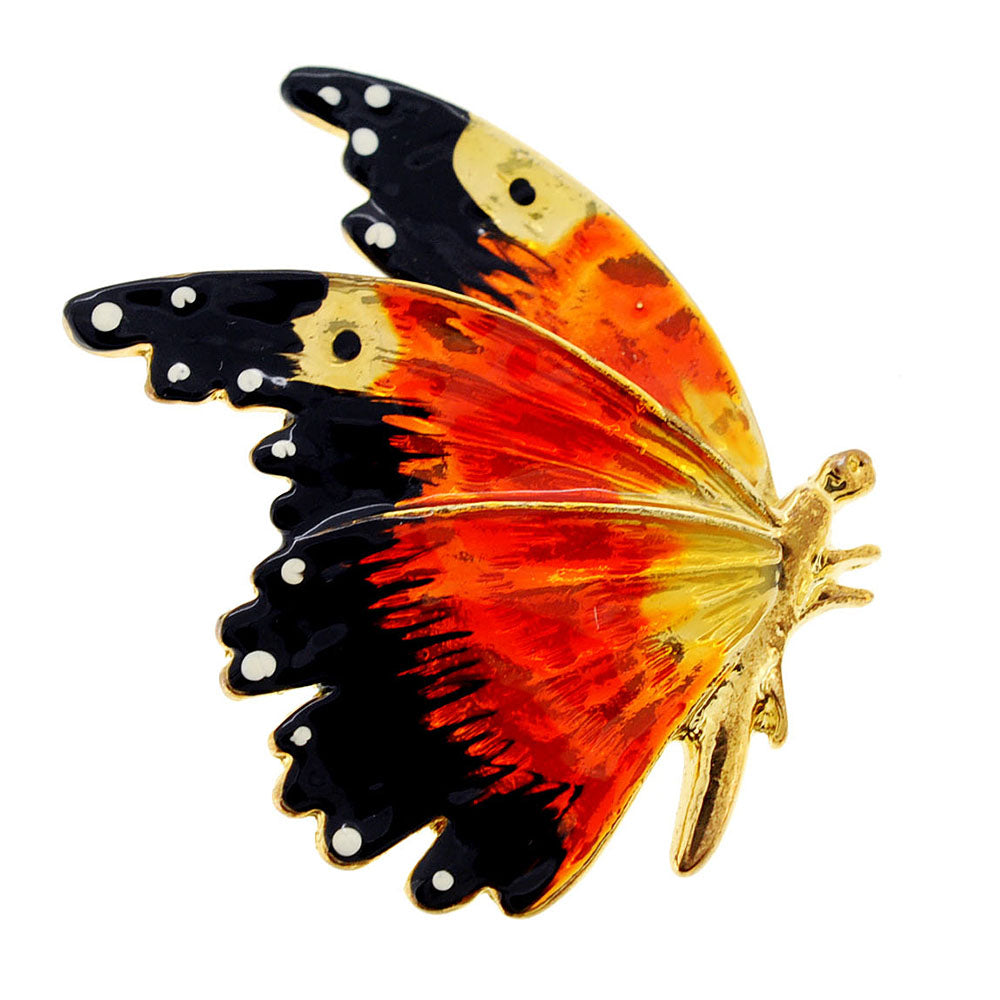 Orange Enamel Flying Butterfly Pin Brooch