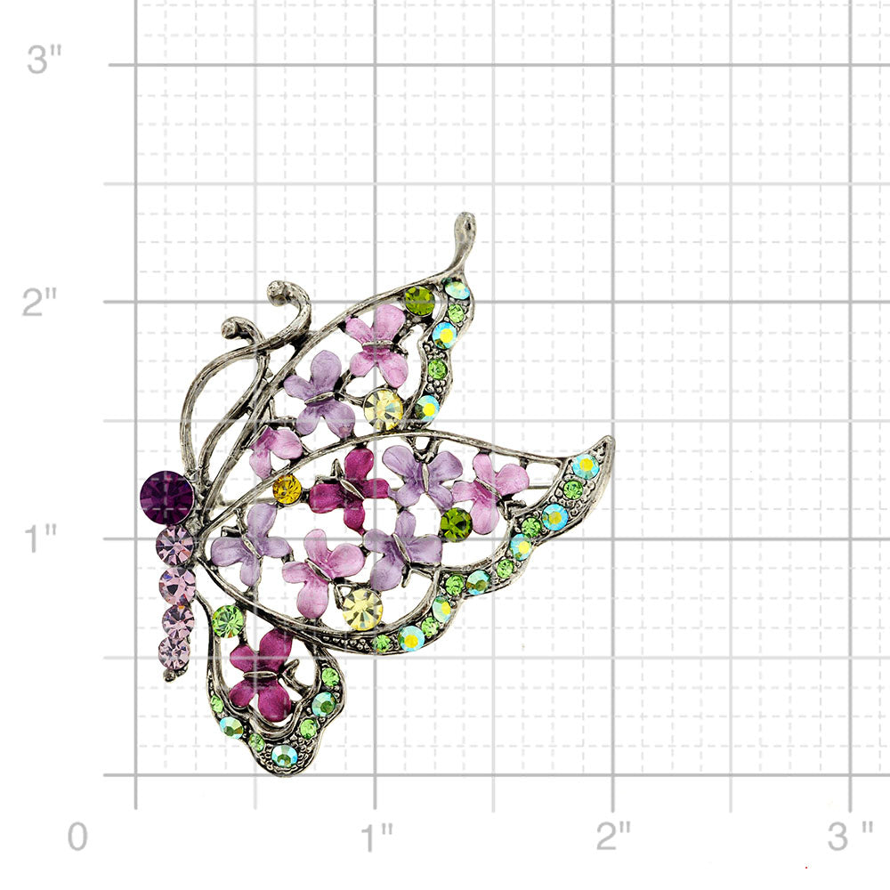 Multi Purple Flying Butterfly Swarovski Crystal Brooch Pin