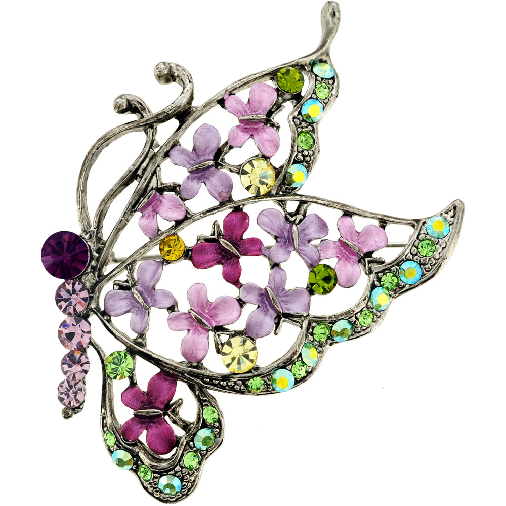 Multi Purple Flying Butterfly Swarovski Crystal Brooch Pin