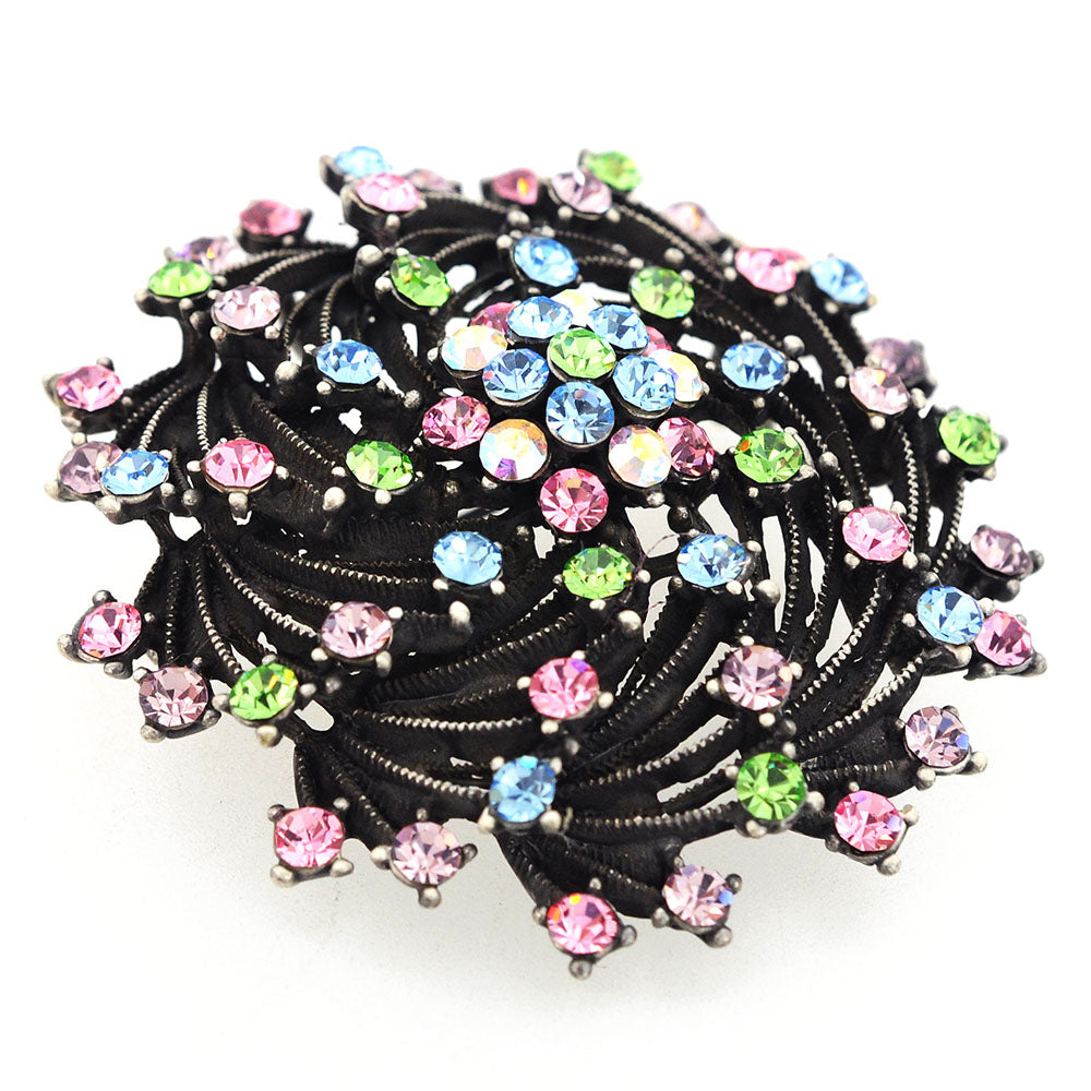 Black Floral Bridal Wedding Swarovski Crystal Pin Brooch and Pendant