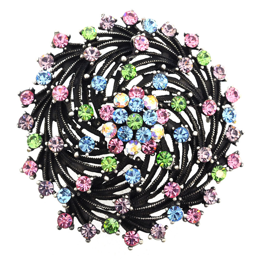 Black Floral Bridal Wedding Swarovski Crystal Pin Brooch and Pendant