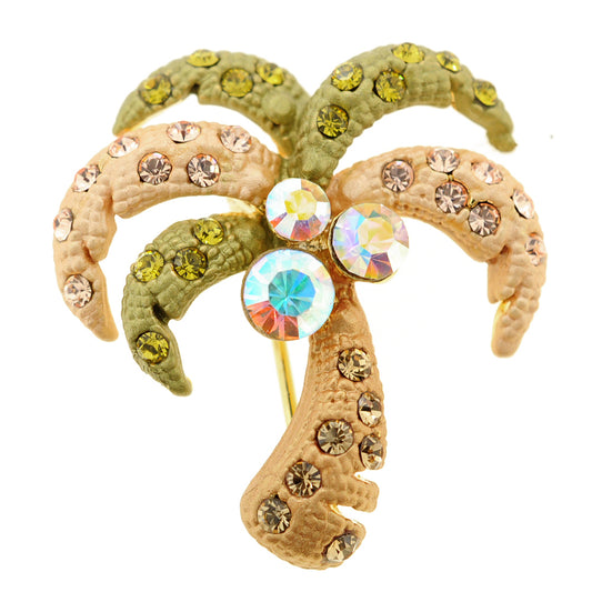 Multicolor Coconut Palm Crystal Pin Brooch