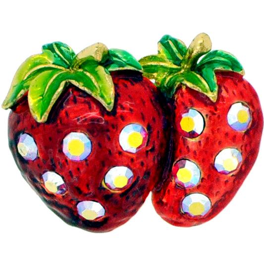 Red Strawberry Swarovski Crystal Fruit Pin Brooch