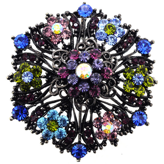 Multicolor Flower Bridal Wedding Swarovski Crystal Pin Brooch and Pendant