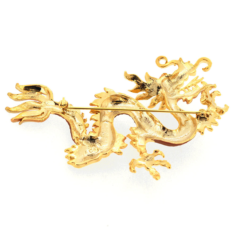 Golden Yellow Dragon Swarovski Crystal Pin Brooch