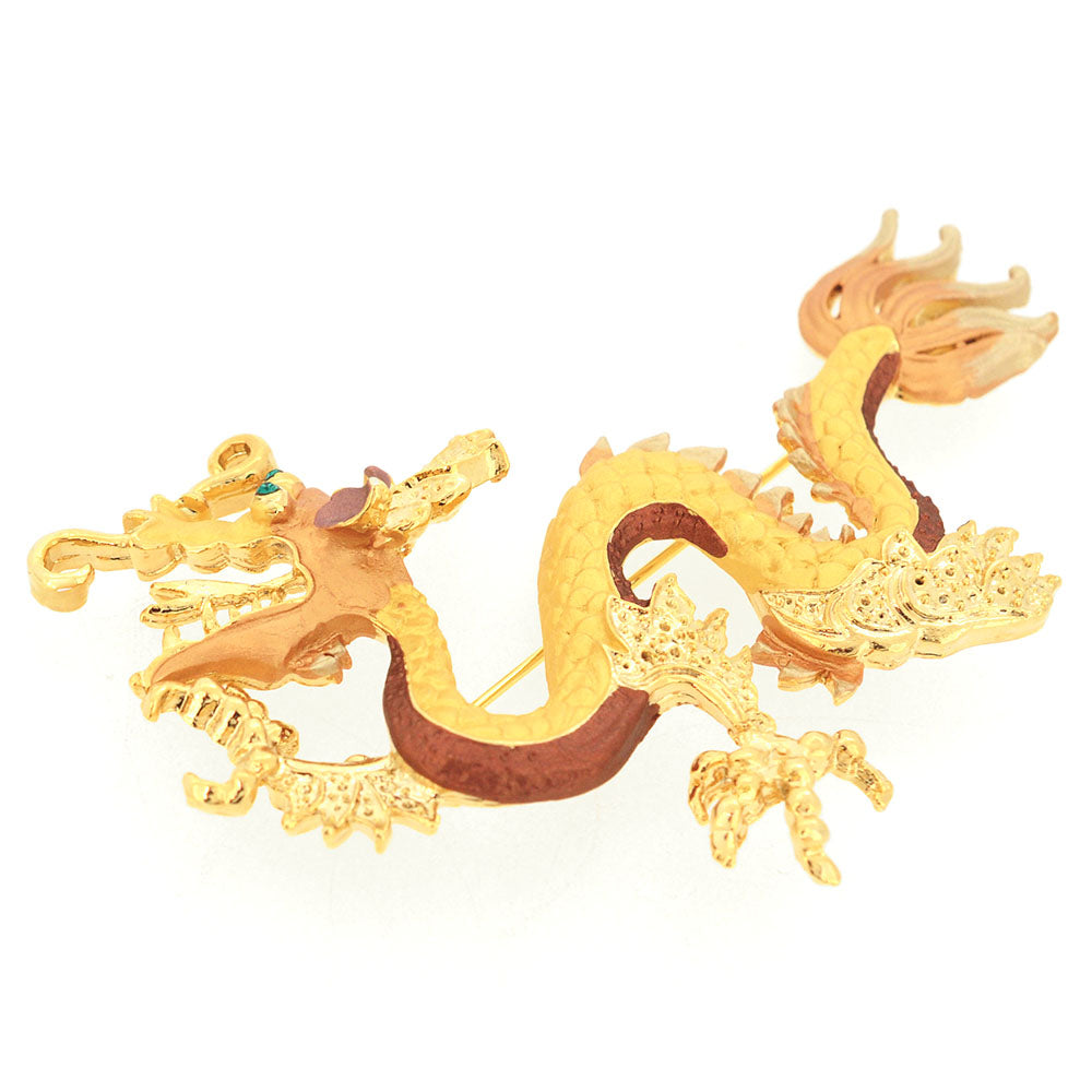 Golden Yellow Dragon Swarovski Crystal Pin Brooch