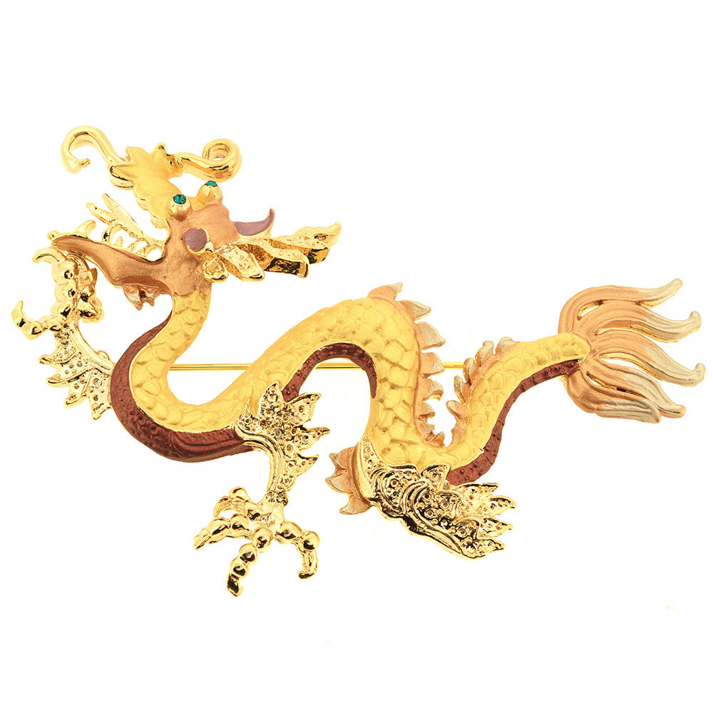 Golden Yellow Dragon Swarovski Crystal Pin Brooch