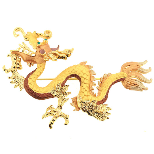 Golden Yellow Dragon Swarovski Crystal Pin Brooch