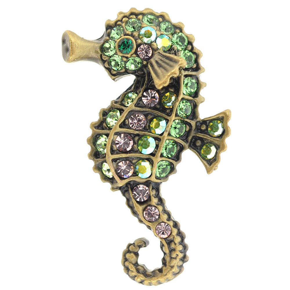 Green Seahorse Swarovski Crystal Pin Brooch