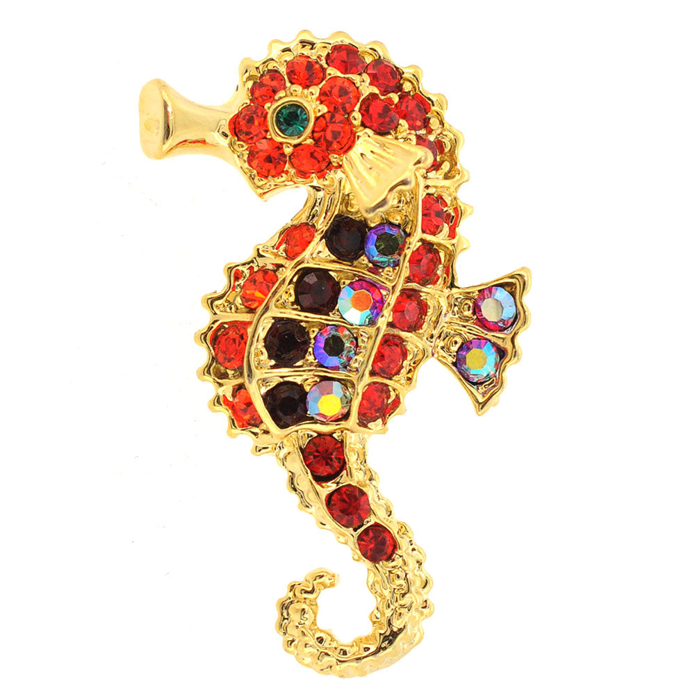 Red Seahorse Swarovski Crystal Pin Brooch