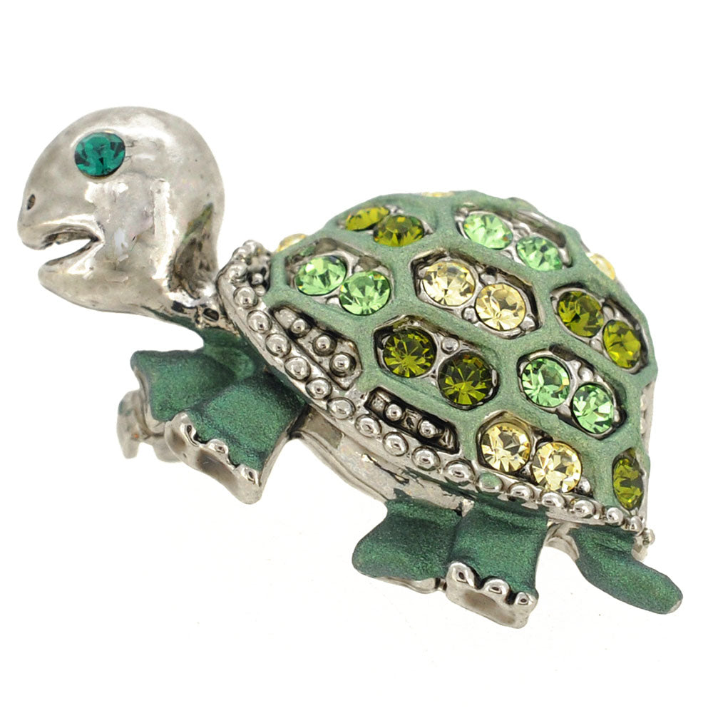 Green Turtle Swarovski Crystal Brooch Pin