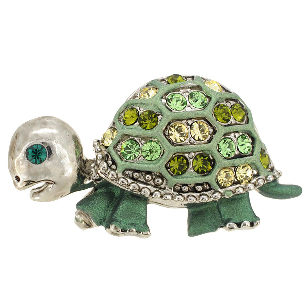 Green Turtle Swarovski Crystal Brooch Pin