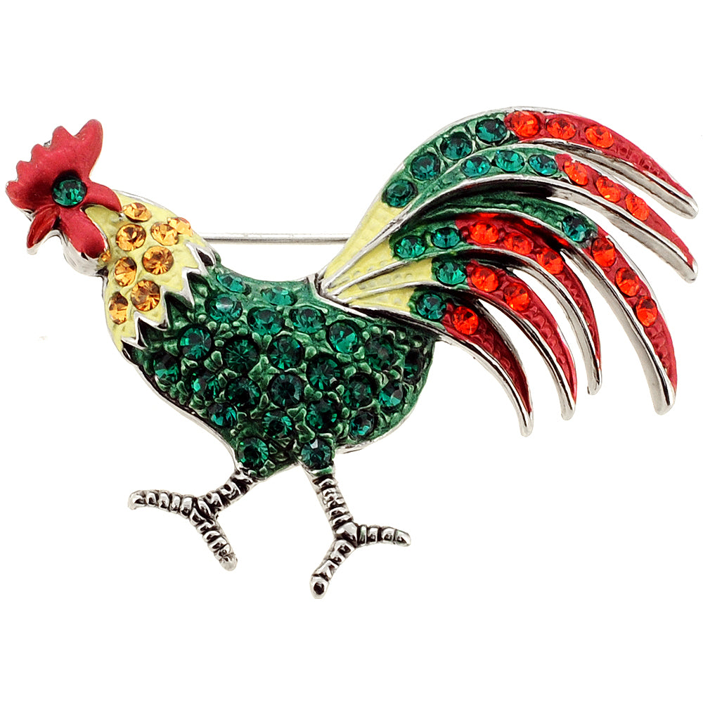 Multicolor Rooster Swarovski Crystal Pin Brooch