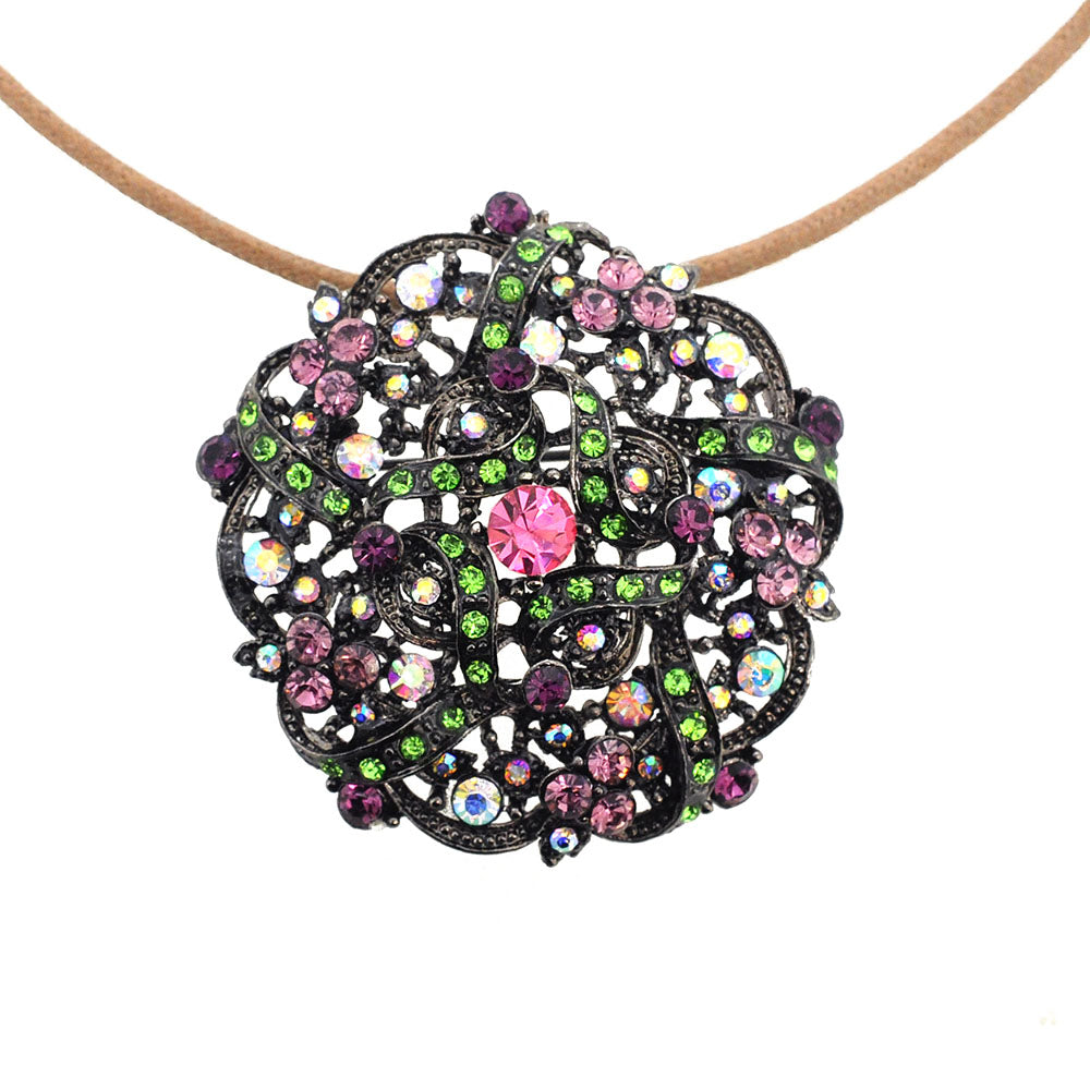 Multicolor Flower Bridal Wedding Crystal Brooch Pin and Pendant