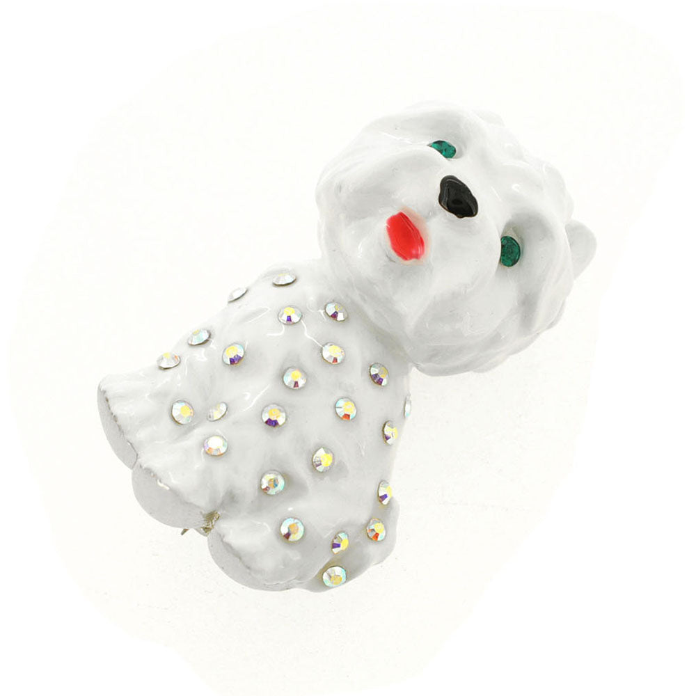 White Enamel Dog Crystal Pin Brooch