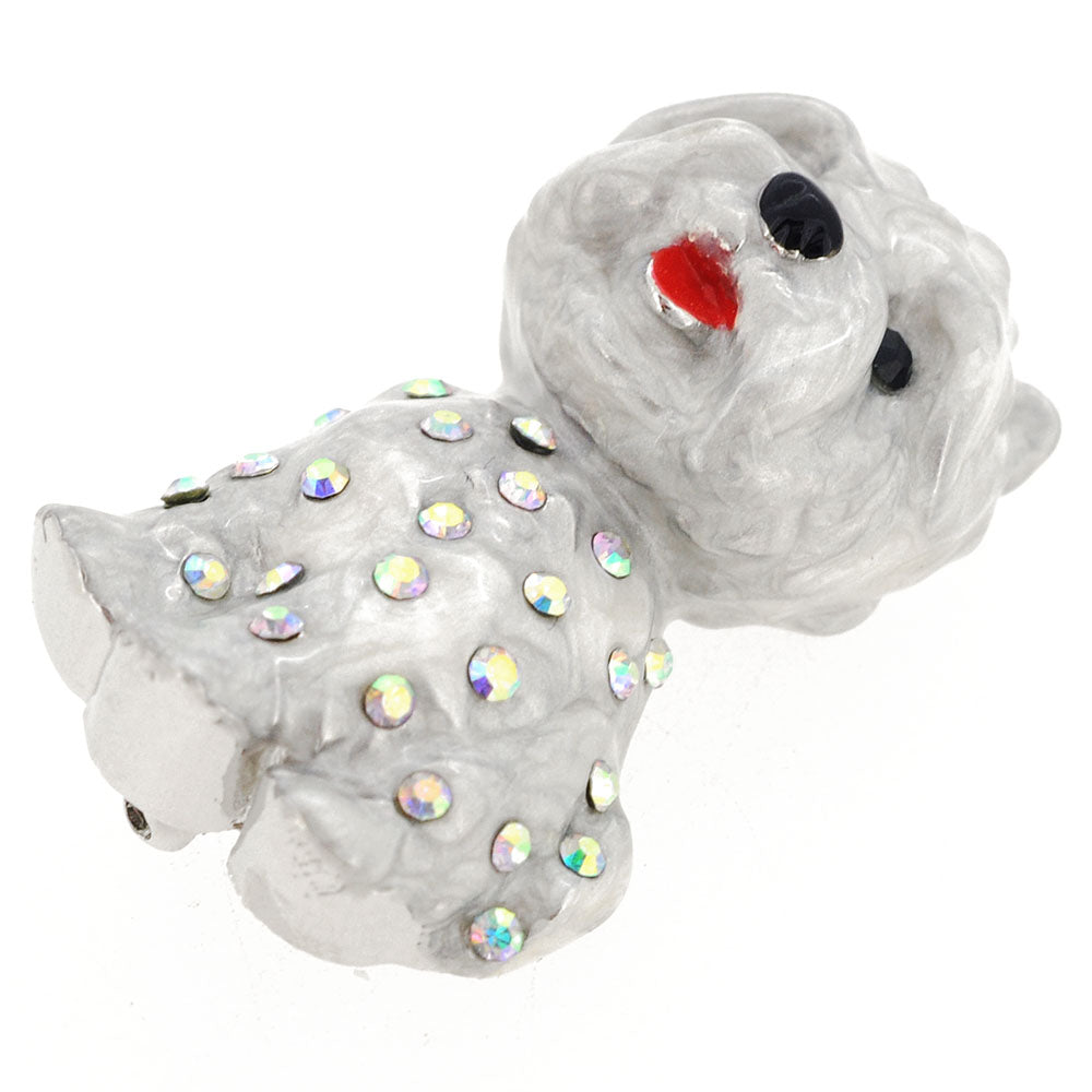 Grey Enamel Dog Crystal Crystal Pin Brooch