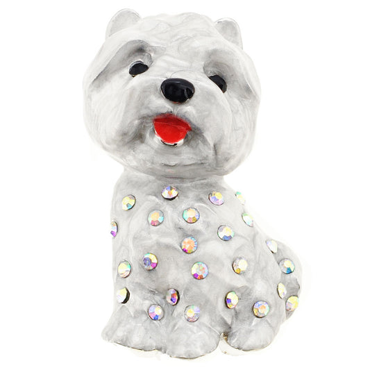 Grey Enamel Dog Crystal Crystal Pin Brooch