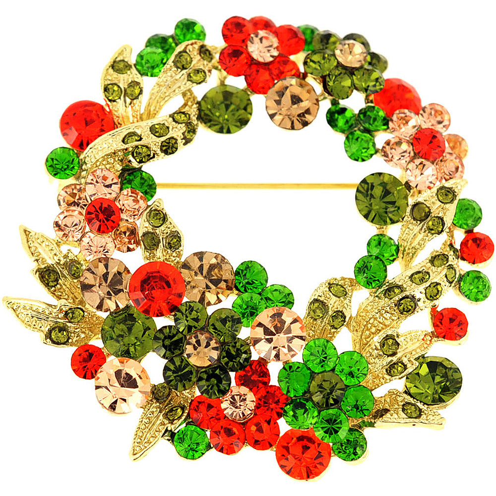 Multicolor Flower Wreath Crystal Pin Brooch and Pendant