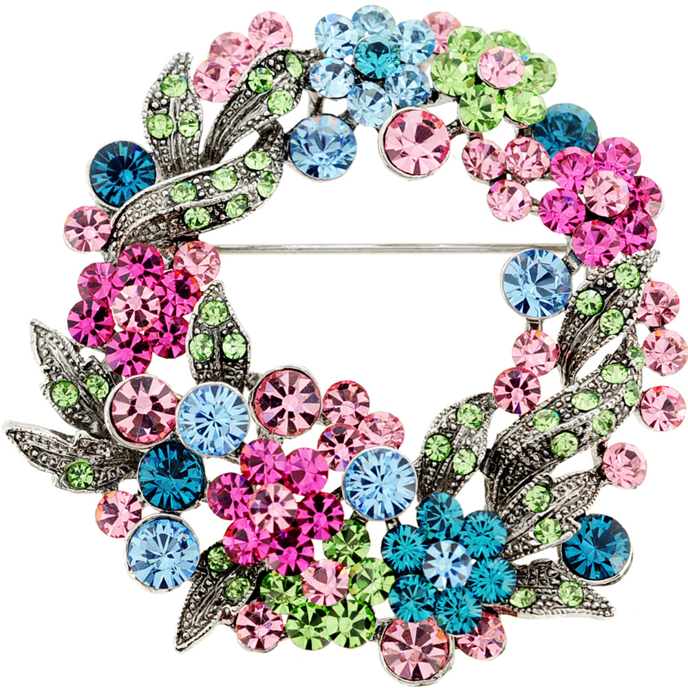 Multicolor Flower Wreath Crystal Pin Brooch and Pendant