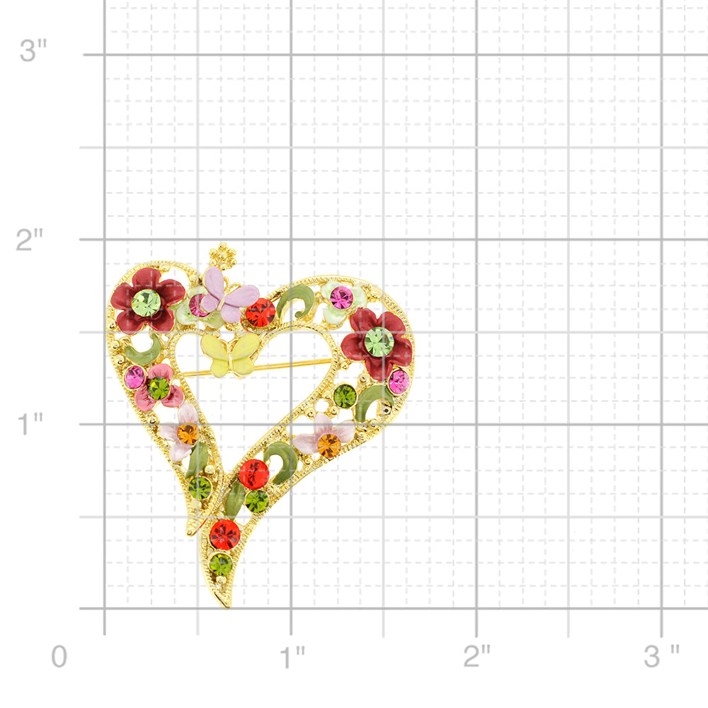 Red Multicolor Butterfly And Flower Heart Swarovski Crystal Pin Brooch And Pendant