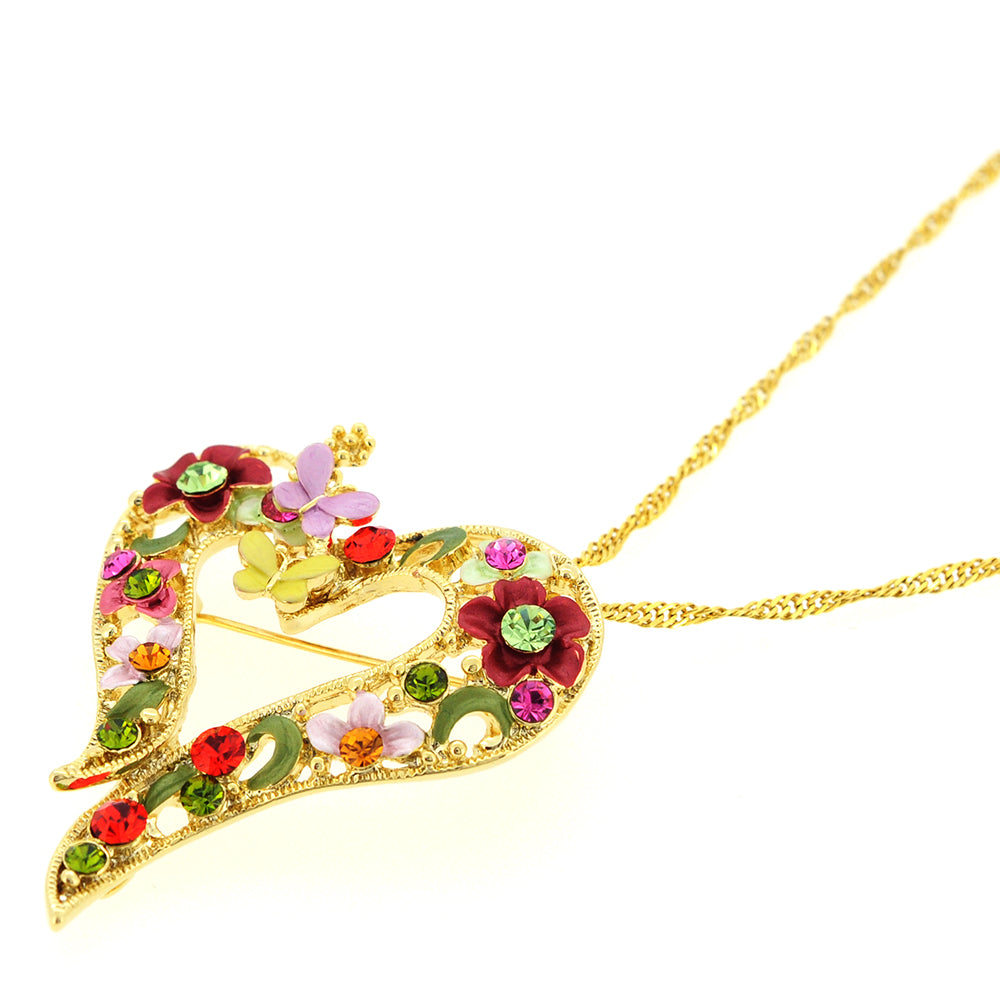 Red Multicolor Butterfly And Flower Heart Swarovski Crystal Pin Brooch And Pendant