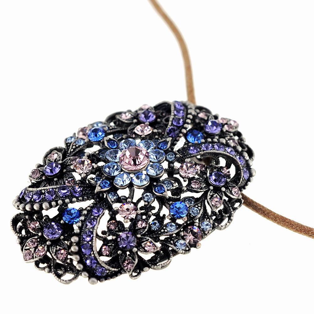 Multicolor Purple Swarovski Crystal Flower Pin Brooch and Pendant
