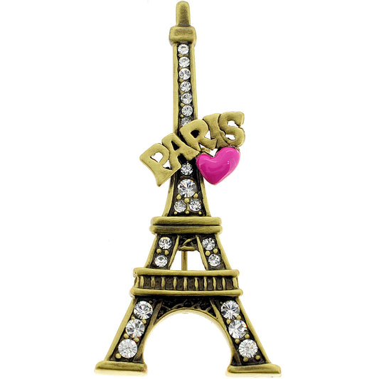 Pink Heart Paris Eiffel Tower Swarovski Crystal Brooch and Pendant