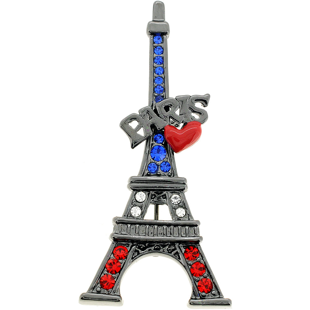Patriotic Paris Eiffel Tower Swarovski Crystal Pin Brooch
