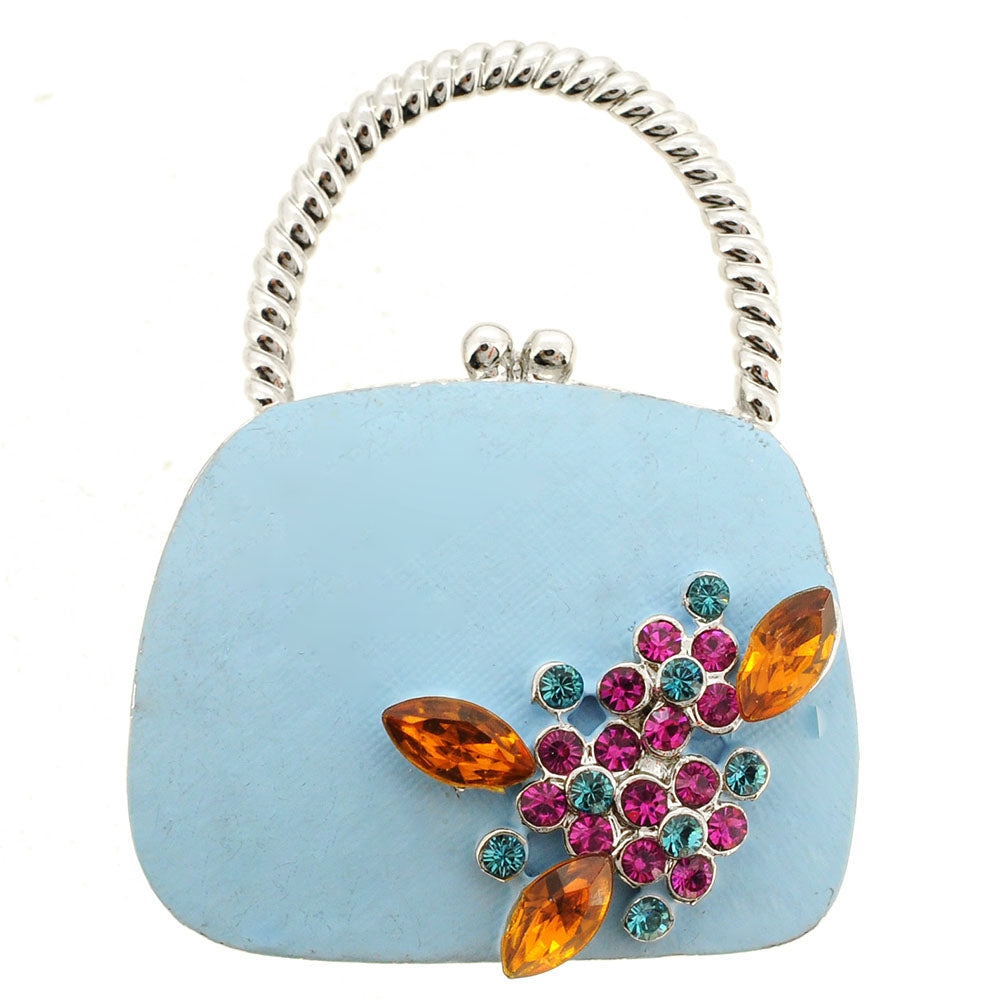 Blue Lady Handbag Swarovski Crystal Pin Brooch