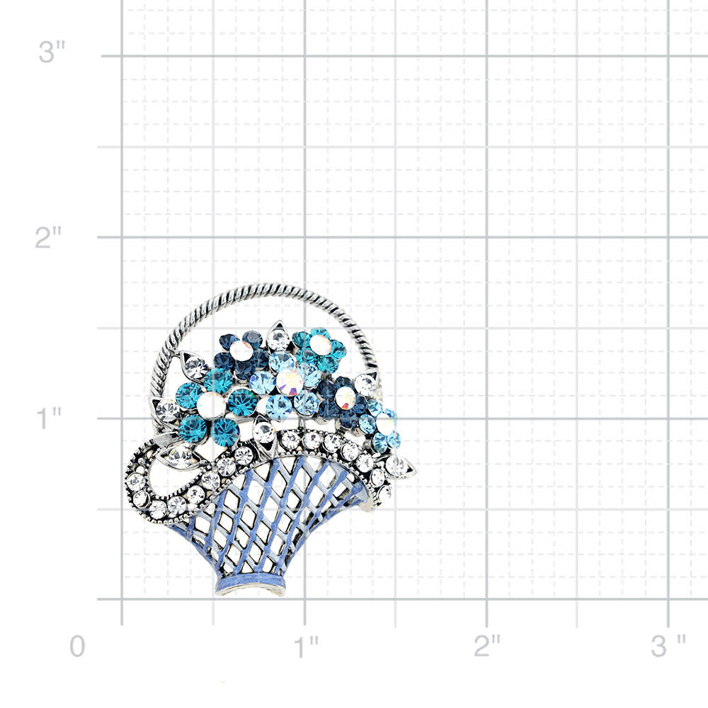 Blue Flower Basket Swarovski Crystal Pin Brooch