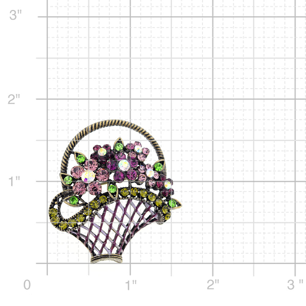 Purple Flower Basket Antique Style Crystal Pin Brooch