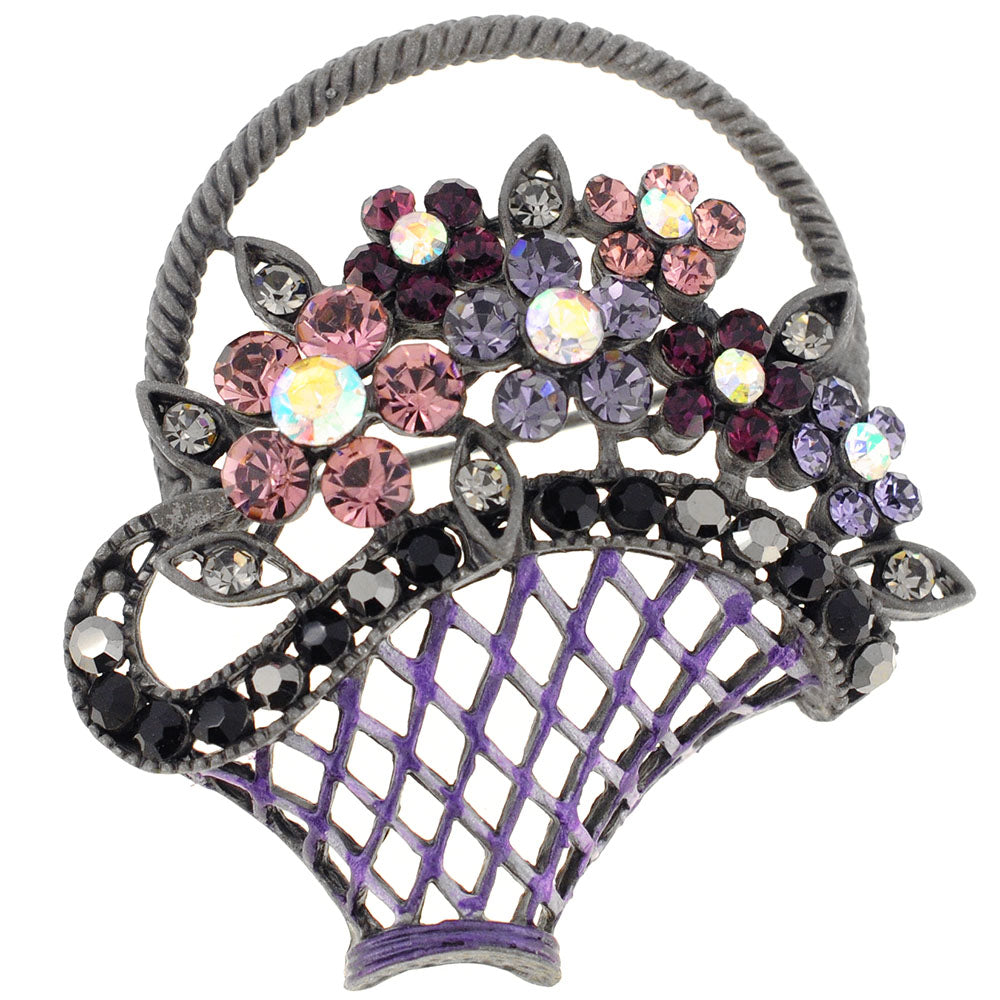 Flower Basket Swarovski Crystal Antique Style Pin Brooch