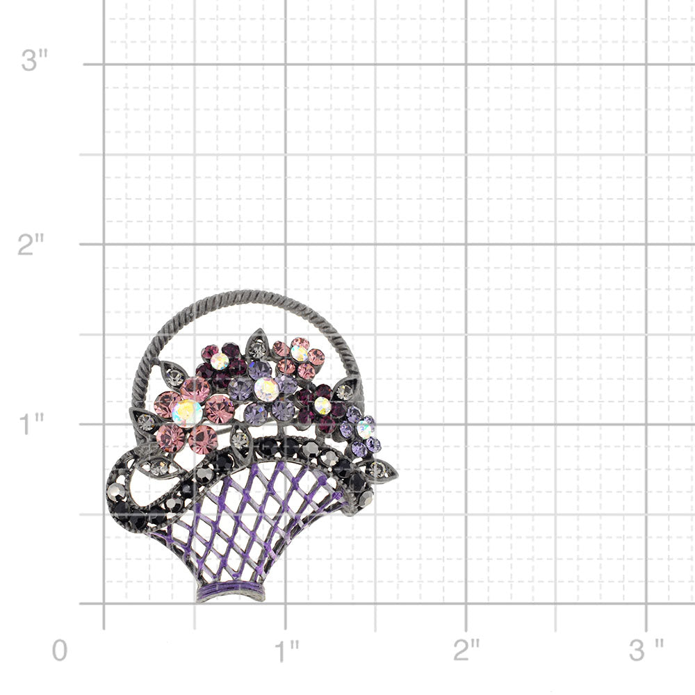 Flower Basket Swarovski Crystal Antique Style Pin Brooch
