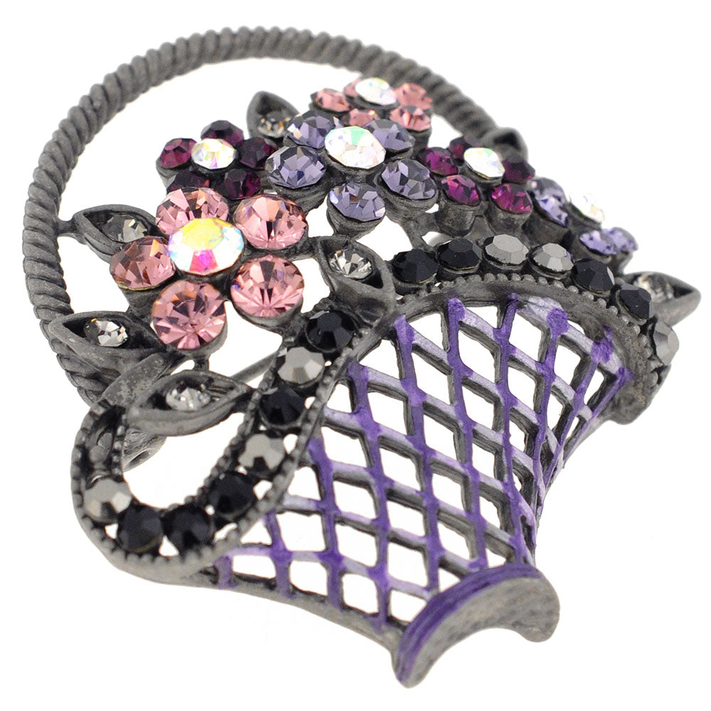 Flower Basket Swarovski Crystal Antique Style Pin Brooch