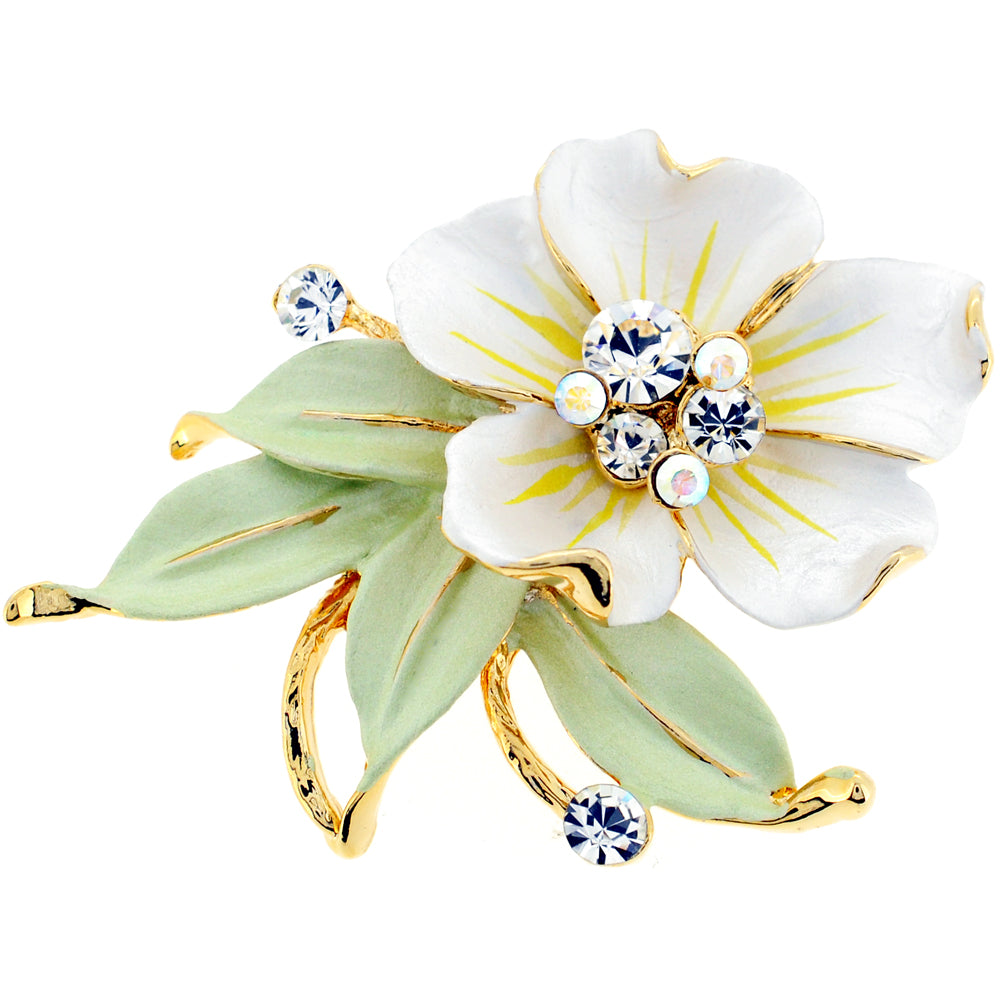 White Flower Swarovski Crystal Pin Brooch