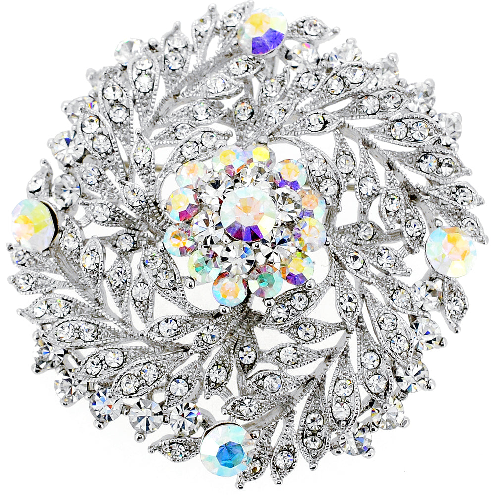 Chrome Flower Wedding Swarovski Crystal Pin Brooch and Pendant