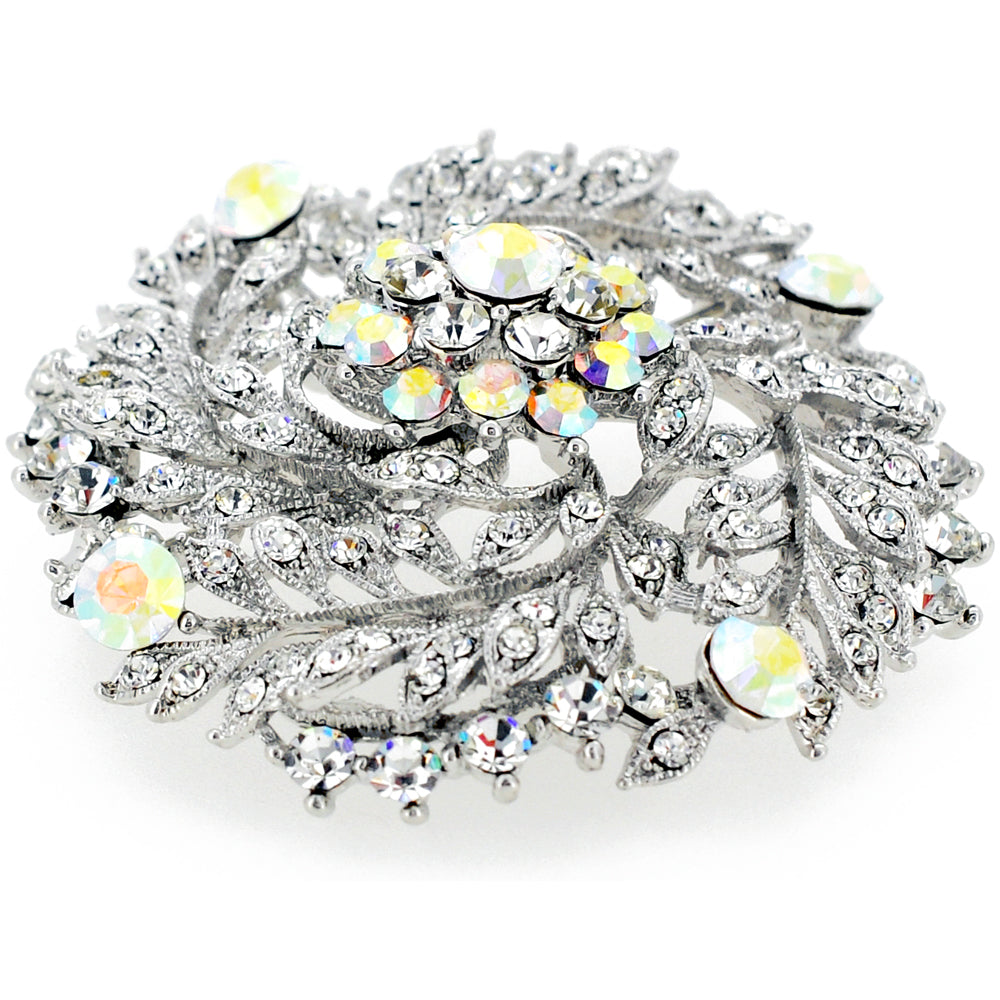 Chrome Flower Wedding Swarovski Crystal Pin Brooch and Pendant