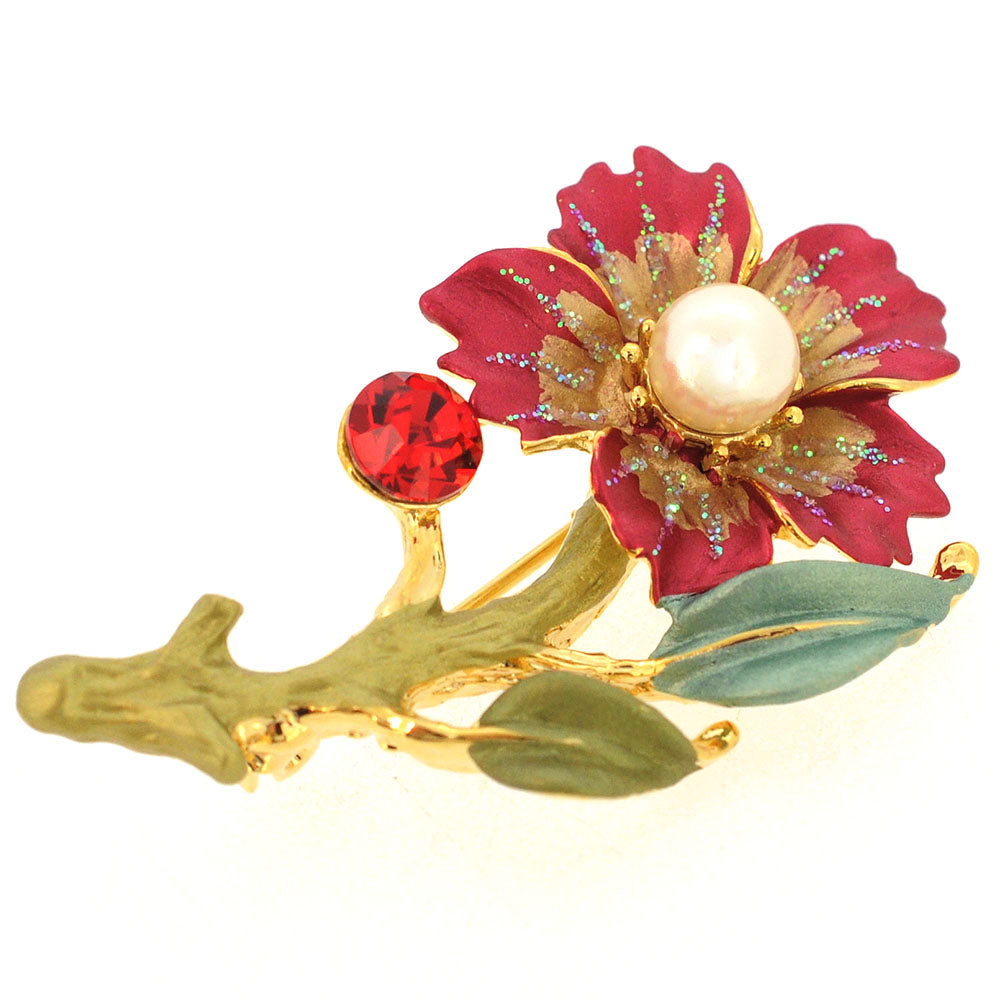 Red Flower Swarovski Crystal Pin Brooch